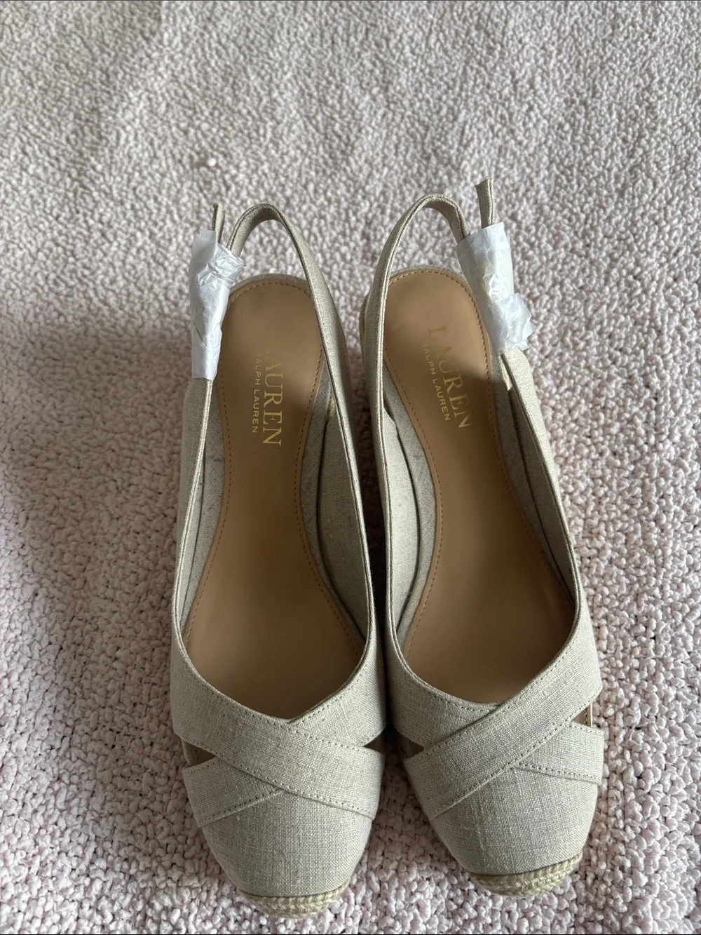 Lauren Ralph Lauren Linen Slingback Espadrille Wedges in Beige